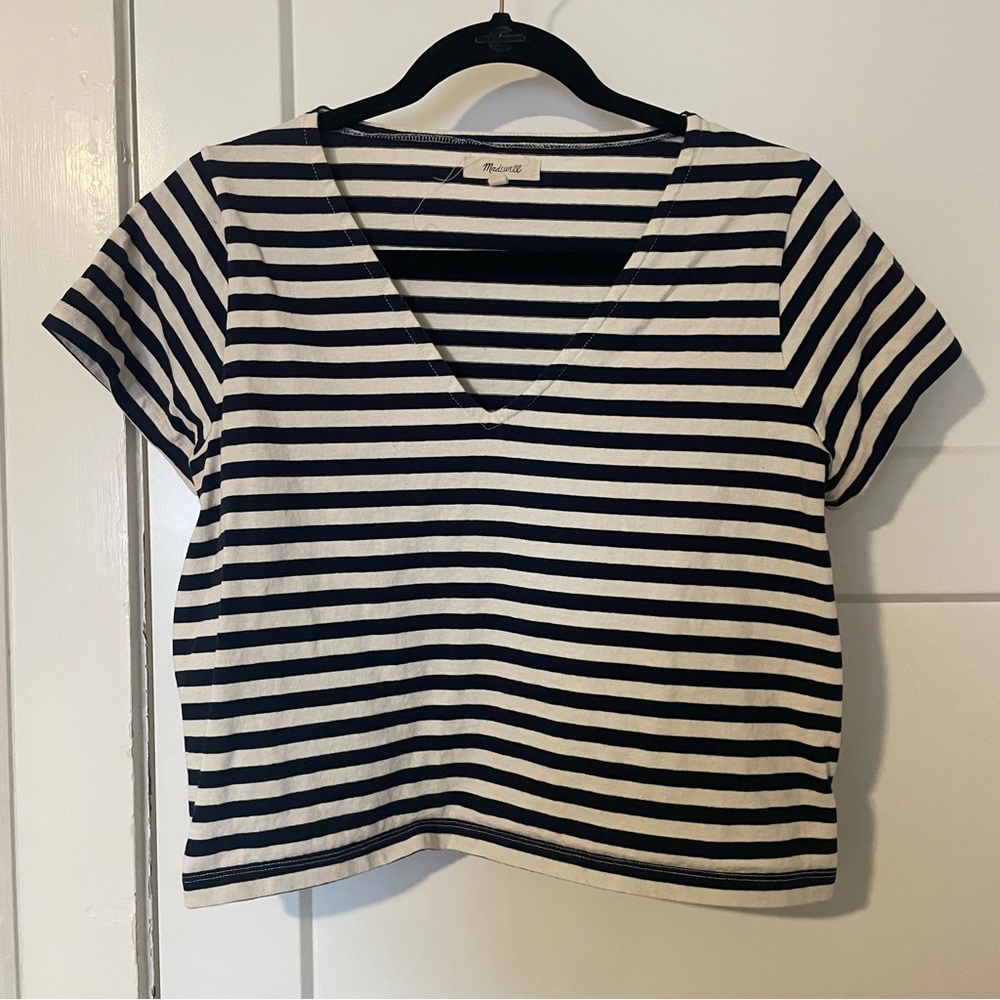 Madewell Striped Cropped V-Neck